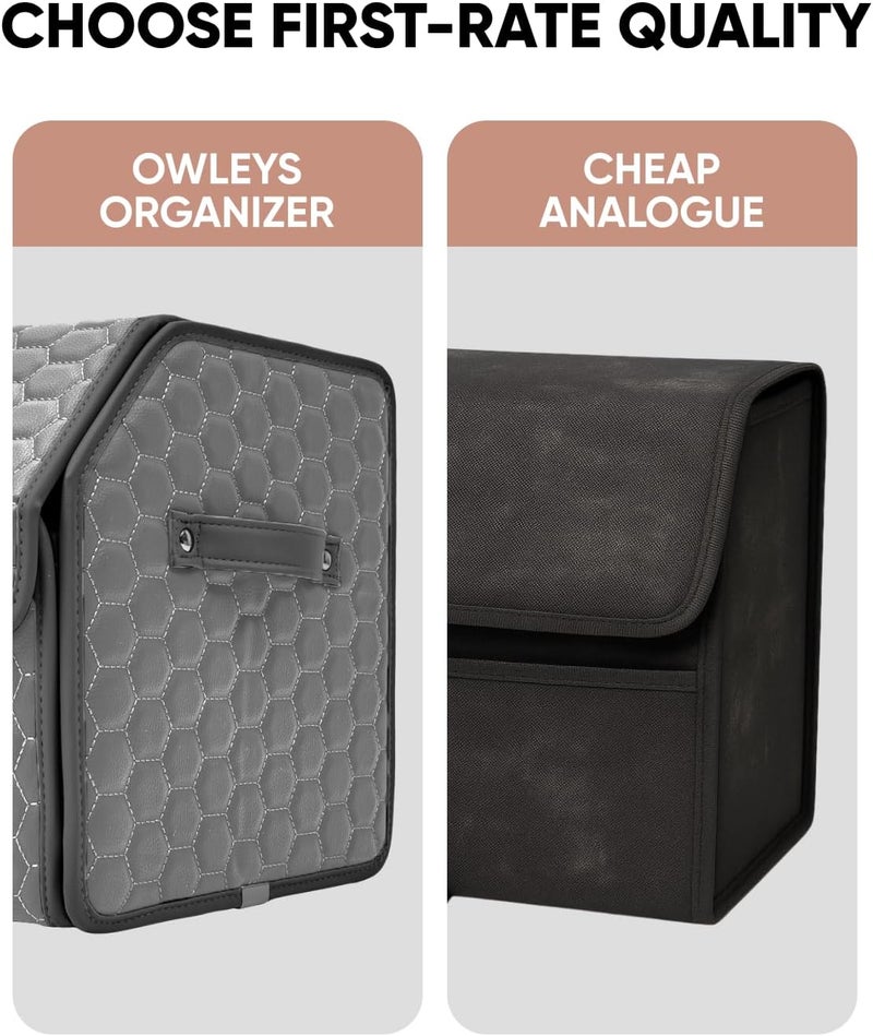 Owleys Foldable Trunk Organizer For Car - Trunk Organizers Car Storage - Collapsible Auto Trunk Organizer With Lid - Small And Large Cargo Organizer - Trunk Organization (Gray 17) - Image 5